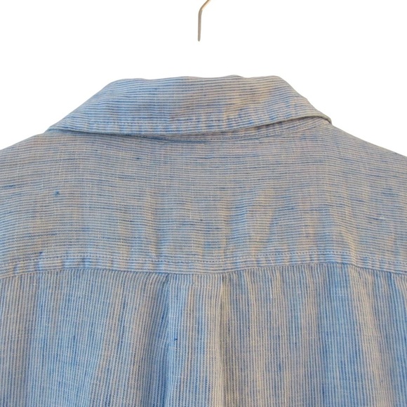 Joseph Abboud Mens Striped Linen Shirt XL Short Sleeves Light Blue Button Front - Picture 8 of 9